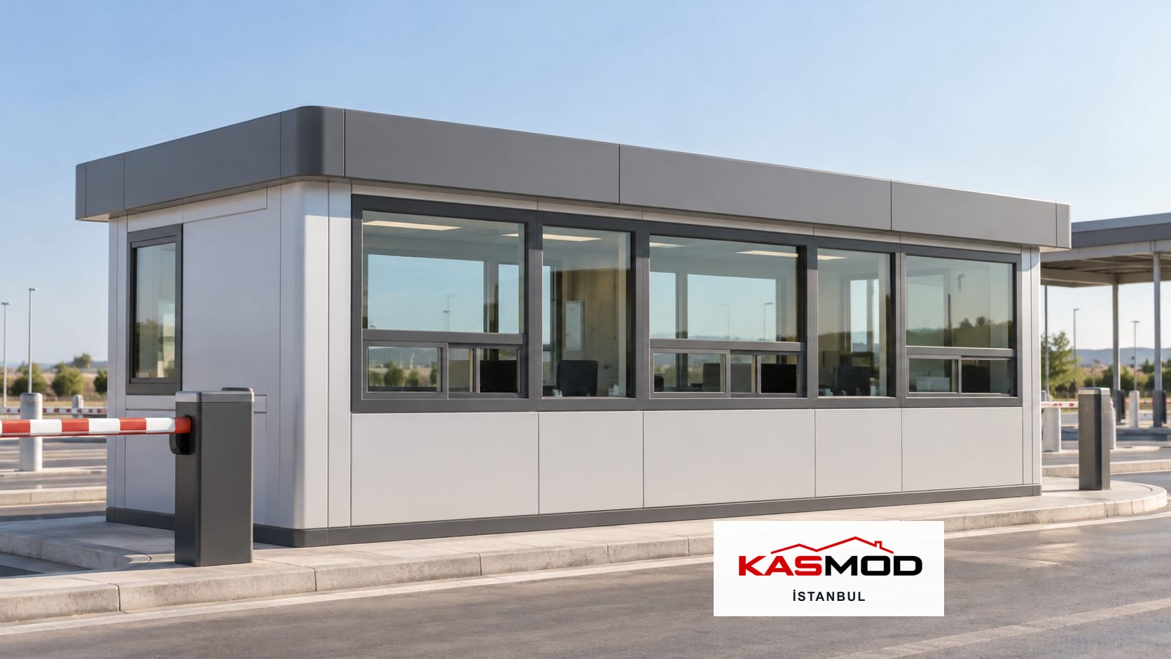 Güvenlik Kabini — 2 × 8 m, kontrol noktasına uygun, metropol tip için temsili görsel
