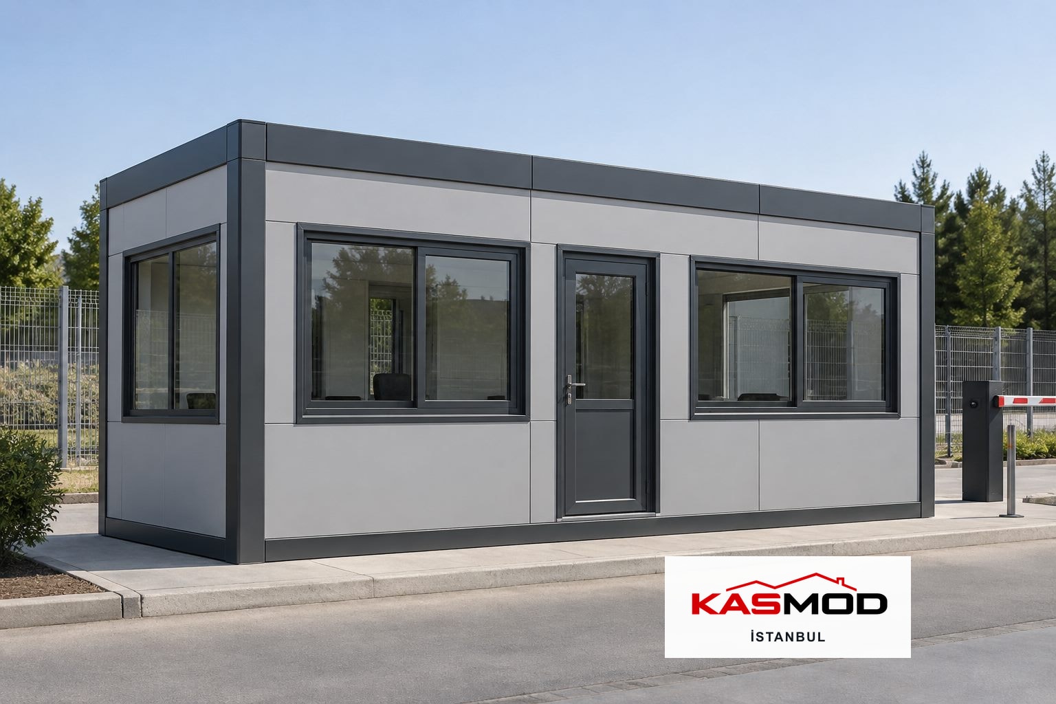 Güvenlik Kabini — 3 × 6 m, silikon cepheli için temsili görsel