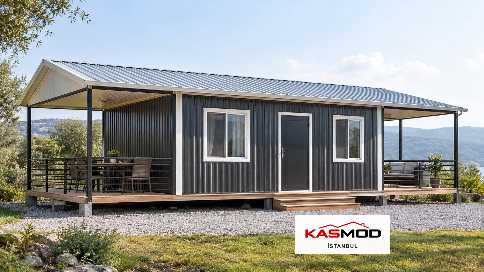 Konteyner Ev — 42 m², verandalı, çatı seçenekli, birleşimli için temsili görsel