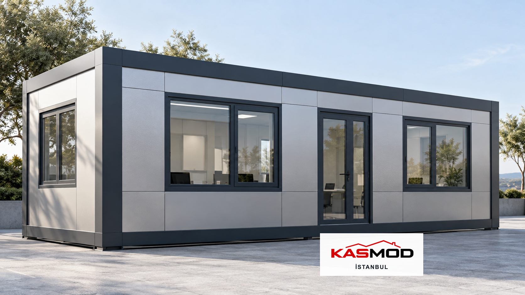 Ofis Konteyneri — 3 × 7 m, kompozit kaplamalı, özel pencereli için temsili görsel