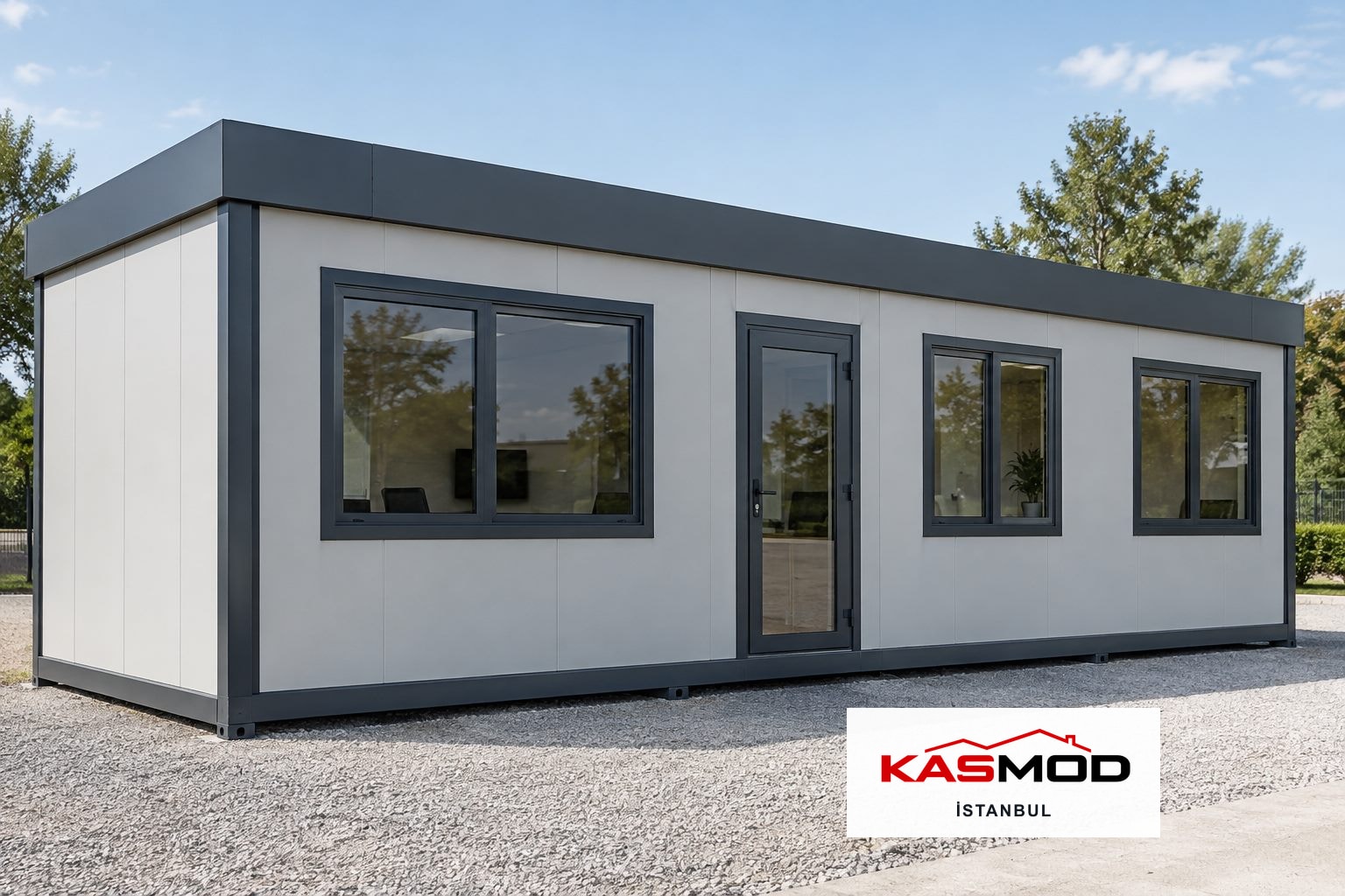Ofis Konteyneri — 3 × 8 m, kompozit kaplamalı, çatı seçenekli için temsili görsel