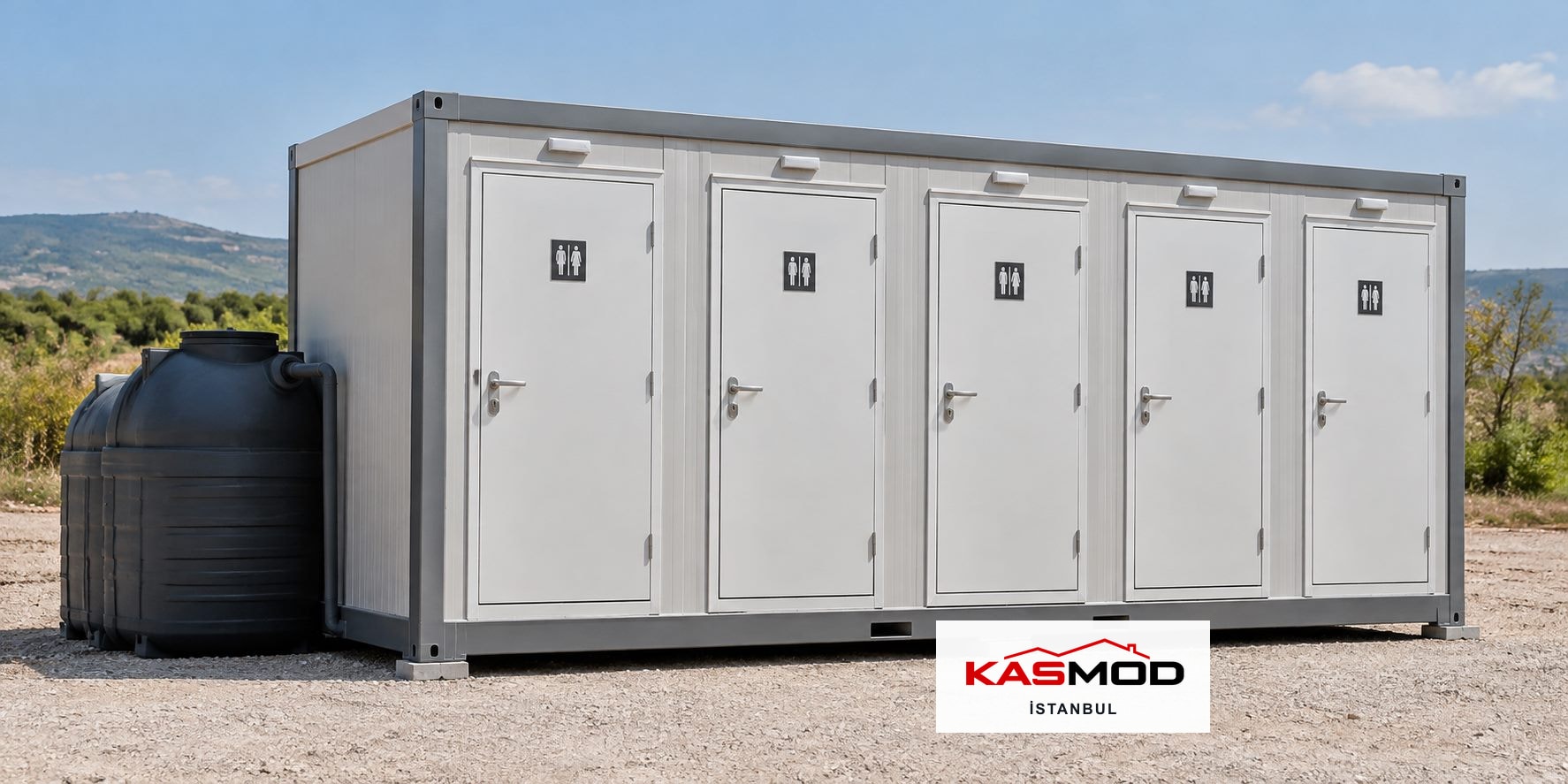 WC ve Duş Ünitesi — 150 × 500 cm, foseptik tanklı, WC alanlı için temsili görsel